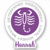 Scorpio Zodiac Star Sign Traits Paars Sticker (Voorkant)