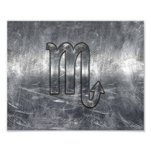 Scorpio Zodiac Symbol in Grunge Metallic Style Foto Afdruk