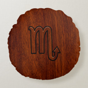 Scorpio Zodiac Symbol in Mahogany Style Rond Kussen