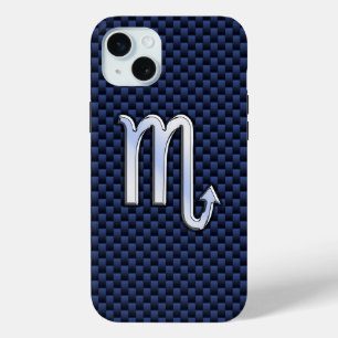 Scorpio Zodiac Symbol Navy Blue Carbon Style iPhone 15 Mini Hoesje
