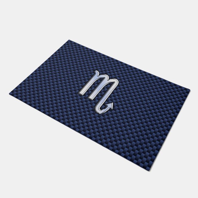 Scorpio Zodiac Symbol Navy Blue Carbon Style Deurmat (Schuin)