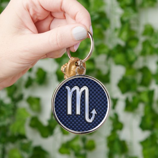 Scorpio Zodiac Symbol Navy Blue Carbon Style Sleutelhanger (Hand)