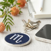 Scorpio Zodiac Symbol Navy Blue Carbon Style Sleutelhanger (Zijkant)