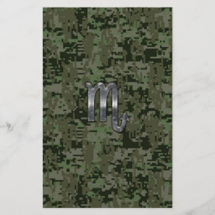Scorpio Zodiac Symbol Woodland Digital Camo Briefpapier