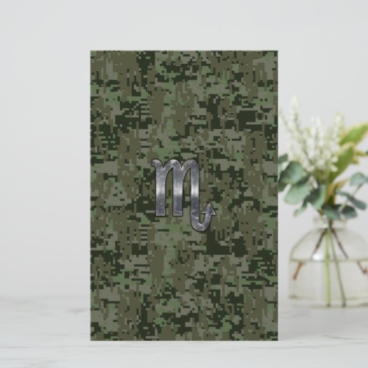 Scorpio Zodiac Symbol Woodland Digital Camo Briefpapier (Staand voorkant)