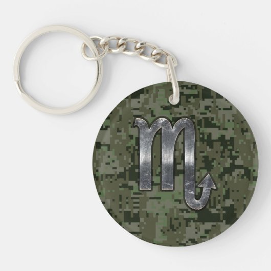 Scorpio Zodiac Symbol Woodland Digital Camo Sleutelhanger (Voorkant)