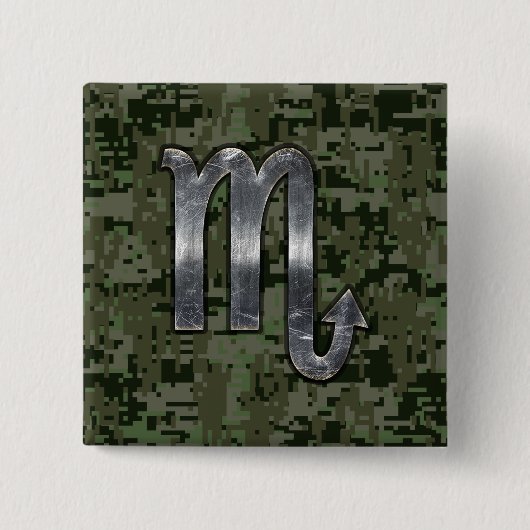 Scorpio Zodiac Symbol Woodland Digital Camo Vierkante Button 5,1 Cm (Voorkant)