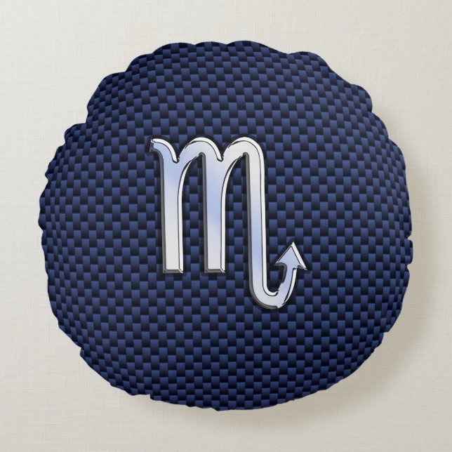 Scorpio Zodiac Symbool navy blue koolstofvezel sti Rond Kussen (Voorkant)