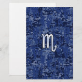 Scorpio Zodiac Symbool op Navy Blue Camo Briefpapier (Voorkant / Achterkant)