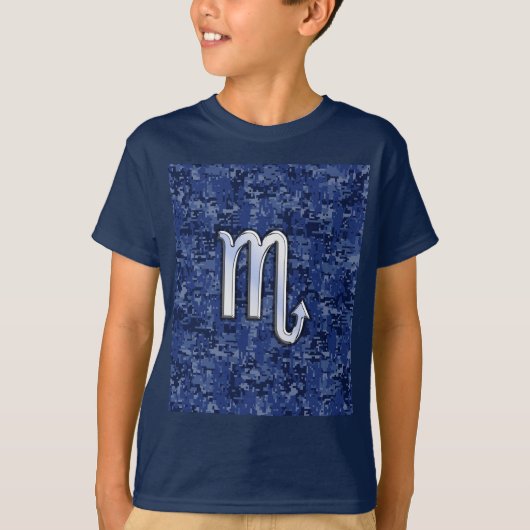 Scorpio Zodiac Symbool op Navy Blue Camo T-shirt (Voorkant)