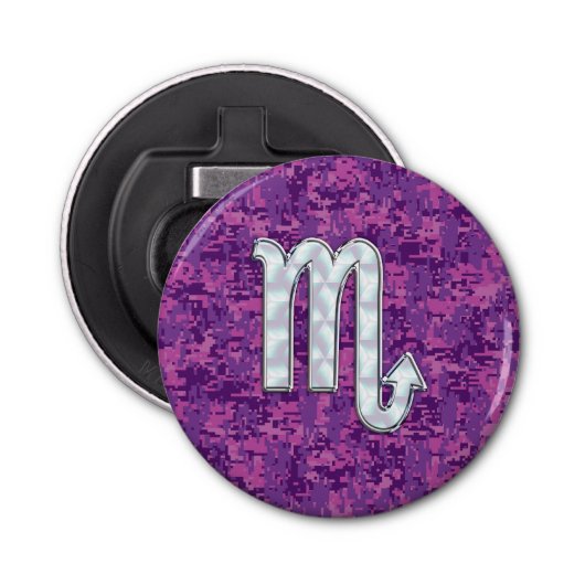 Scorpio Zodiac-symbool op roze digitale camo Button Flesopener (Voorkant)