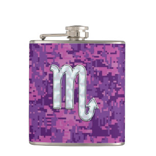 Scorpio Zodiac-symbool op roze digitale camouflage Heupfles