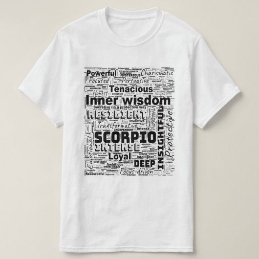Scorpio Zodiac Word Cloud Inspiration T-shirt (Design voorkant)