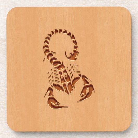 Scorpion silhouet gegraveerd op houtafbeelding drankjes onderzetter (Voorkant)