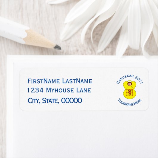 Scot Lion Rampant Angel Hanukkah Flag Personalized Etiket (Insitu)