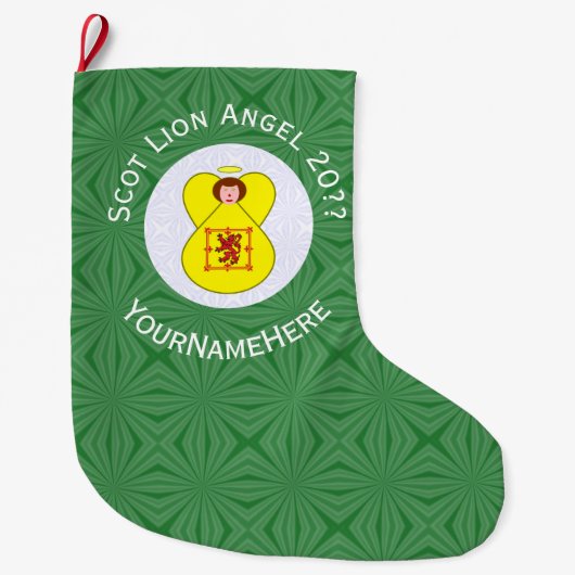 Scot Lion Rampant Angel Kerstvlag Personaliseren Grote Kerstsok (Voorkant)