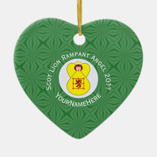 Scot Lion Rampant Flag Angel Year Jouw naam Heart Keramisch Ornament (Voorkant)