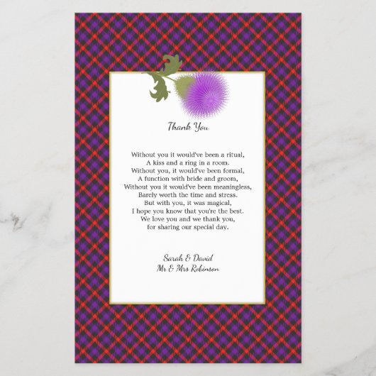 Scotch Clan Tartan Wedding Poem Dank je wel Flyer (Voorkant)