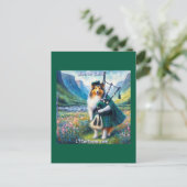 Scotch Collie Serenade – Bagpipes & Tartan Whimsy Briefkaart (Staand voorkant)
