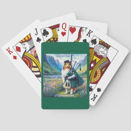 Scotch Collie Serenade – Bagpipes & Tartan Whimsy Pokerkaarten (Achterkant)