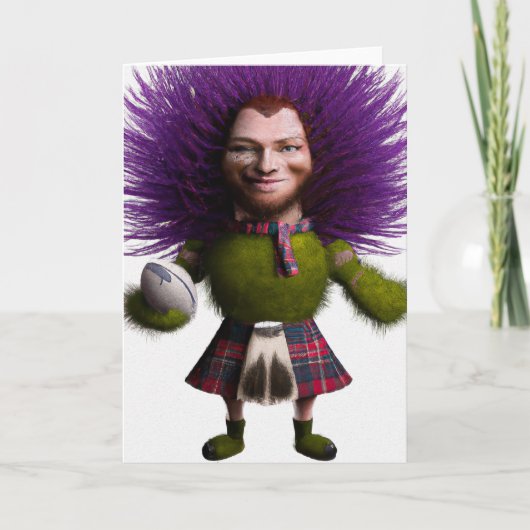 Scotch Thistle Rugby Player - Rugby Wenskaart Feestdagen Kaart (Voorkant)
