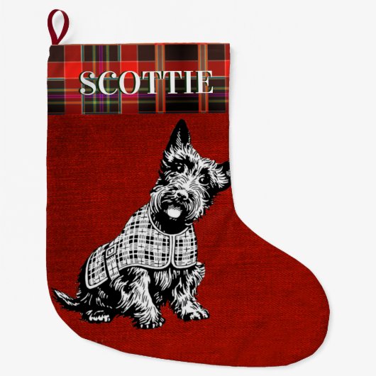 SCOTISH TERRIER DOG, SCOTTIE DOG + TARTAN GROTE KERSTSOK (Voorkant)
