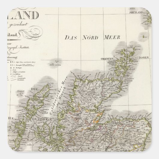 Scotland Atlas Map Vierkante Sticker (Voorkant)