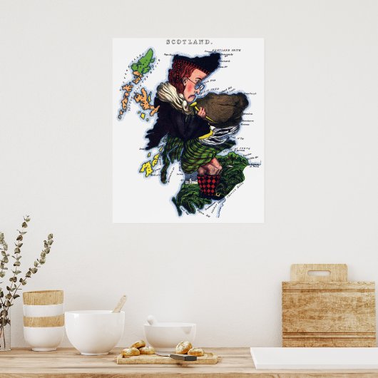 Scotland Caricature Map Poster (Keuken)