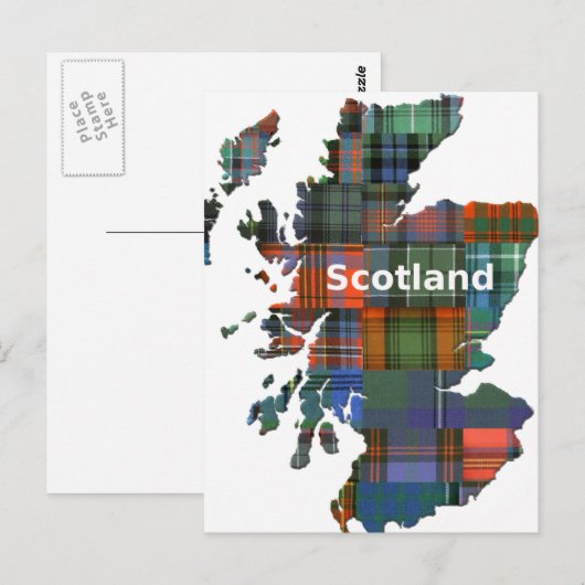 Scotland Map Multi Tartan Briefkaart (Voorkant / Achterkant)