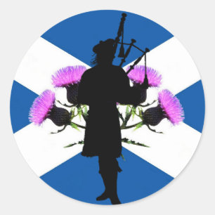 Scotland Piper, St Andrews cross, thistle Ronde Sticker