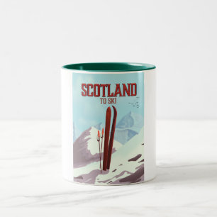 Scotland to Ski vintage poster Tweekleurige Koffiemok