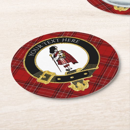 Scotsman Clan Crest Pset Pattern Ronde Kartonnen Onderzetter (Gebogen)