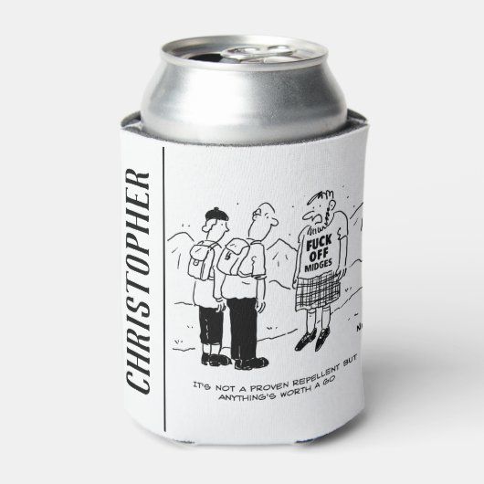 Scotsman heeft een nieuwe methode om muggen af te  blikjeskoeler (Blikje Voorkant)