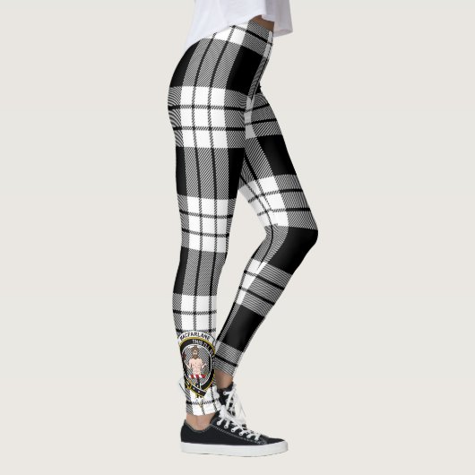 Scotstee Clan MacFarlane Black & White Crest Tarta Leggings (Rechts)