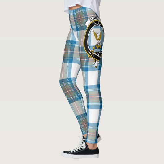 Scotstee Clan Stewart Muted Blue Crest Tartan Wome Leggings (Links)
