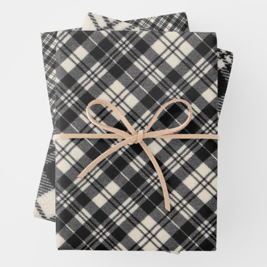 Scott Black en White Modern Scottish Tartan Inpakpapier Vel (In situ)