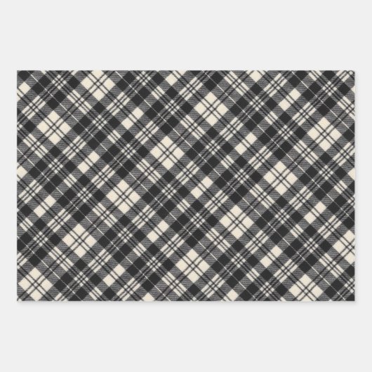 Scott Black en White Modern Scottish Tartan Inpakpapier Vel (Voorkant)