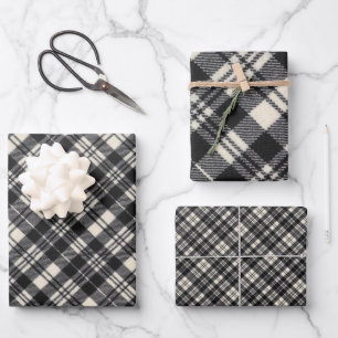 Scott Black en White Modern Scottish Tartan Inpakpapier Vel