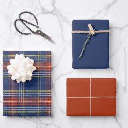 Scott Blue Verbrand Oranje Schotse Tartan Kerstmis Inpakpapier Vel