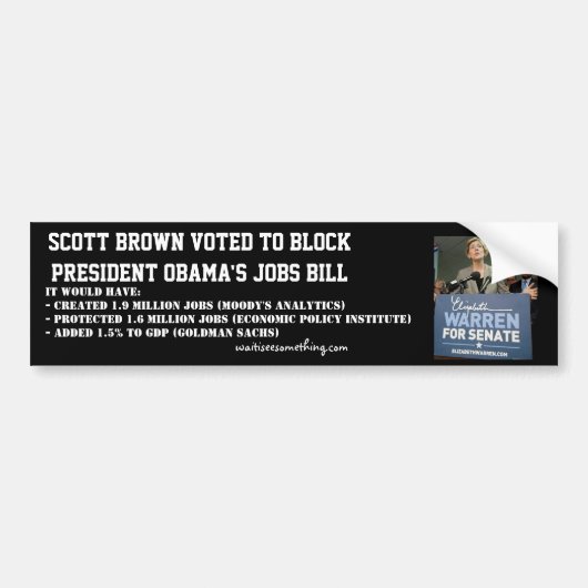 Scott Brown blokkeerde de banenwet van Obama Bumpersticker (Voorkant)