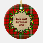 Scott Clan Badge & Tartan Gepersonaliseerde Kerstm Keramisch Ornament (Achterkant)