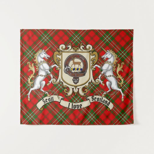 Scott Clan Badge & Unicorns w/Tartan Wandkleed (Voorkant (horizontaal))