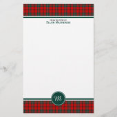Scott Clan Tartan Red en Green Pset Monogram Briefpapier (Voorkant)