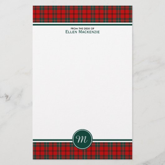 Scott Clan Tartan Red en Green Pset Monogram Briefpapier (Voorkant)
