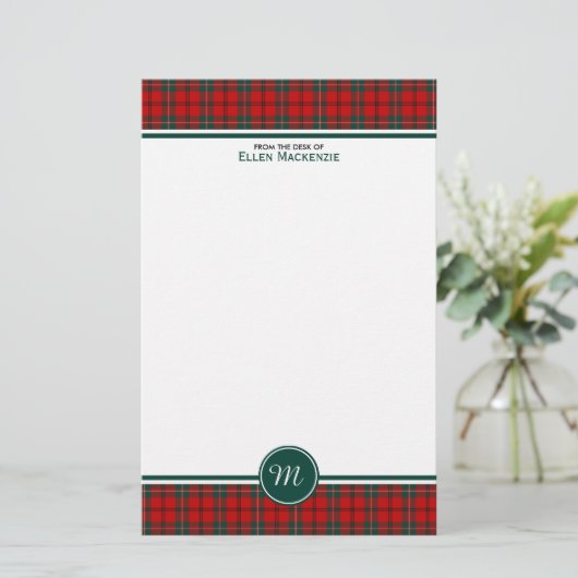 Scott Clan Tartan Red en Green Pset Monogram Briefpapier (Staand voorkant)