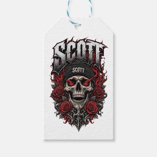 Scott Gothic Schedel Gepersonaliseerde Naam Ontwer Cadeaulabel (Voorkant)