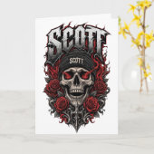 Scott Gothic Schedel Gepersonaliseerde Naam Ontwer Kaart (Gele Bloem)
