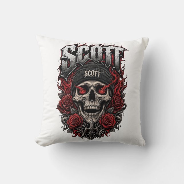 Scott Gothic Schedel Gepersonaliseerde Naam Ontwer Kussen (Voorkant)
