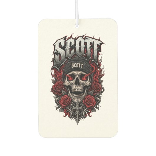 Scott Gothic Schedel Gepersonaliseerde Naam Ontwer Luchtverfrisser (Voorkant)