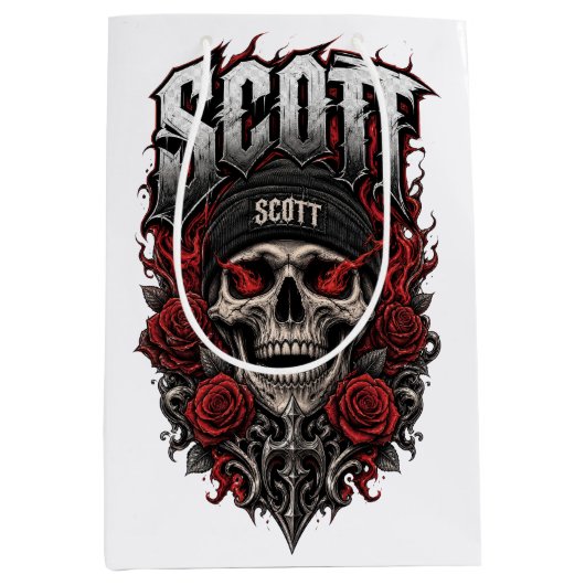 Scott Gothic Schedel Gepersonaliseerde Naam Ontwer Medium Cadeauzakje (Voorkant)